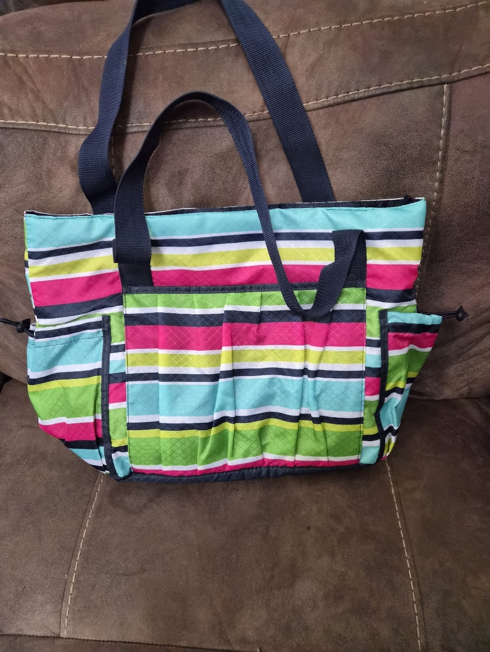 thirty-one Striped Tote in Blue, Green & Pink